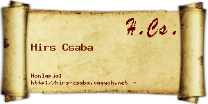 Hirs Csaba névjegykártya